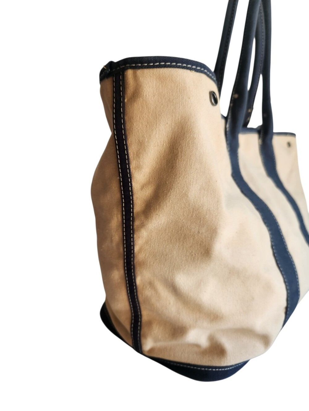 Vintage J. Crew Montauk Large Canvas Tote Natural Navy - Picture 9 of 16